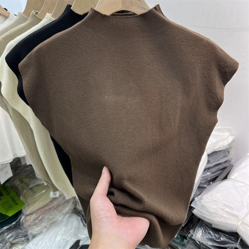 

Женский облегающий трикотажный свитер с рукавами-крылышками - Полувысокая горловина, без рукавов, Весна 2025 One Size