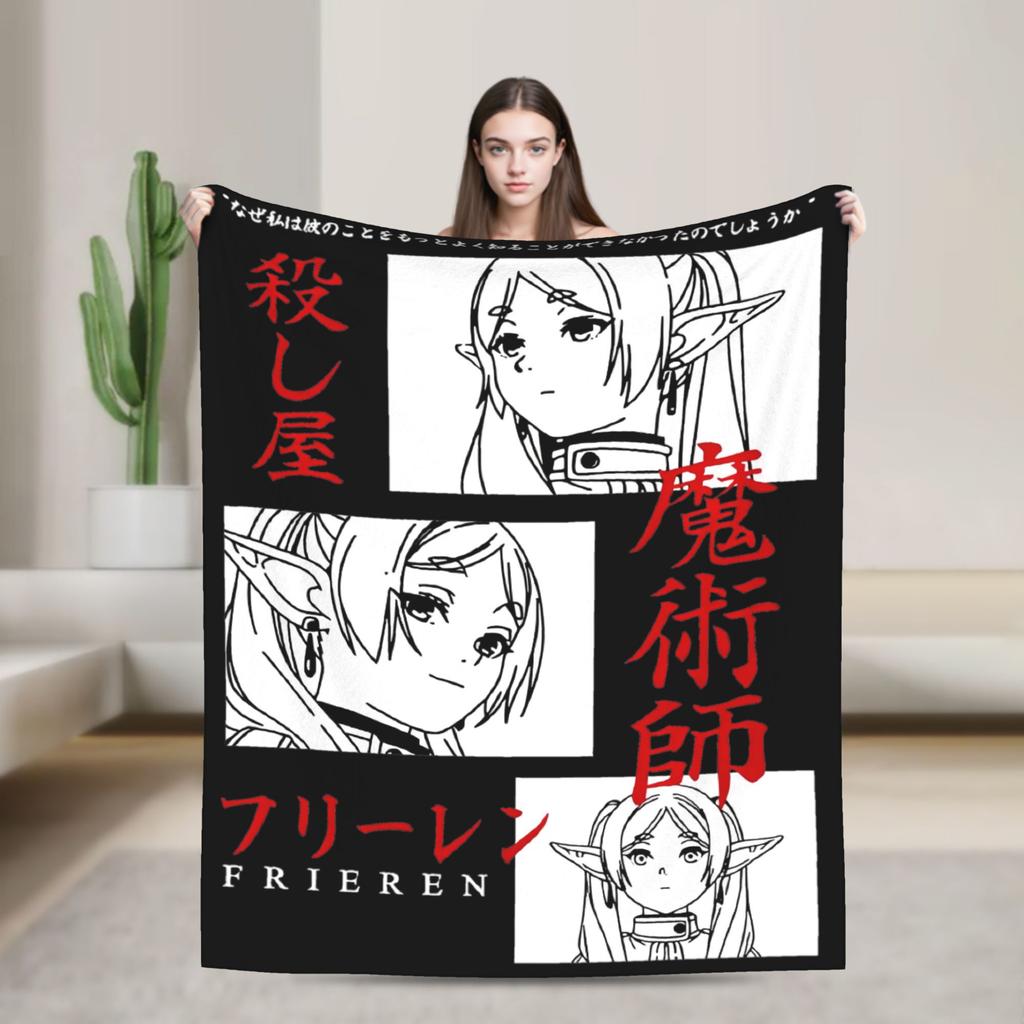 Frieren Beyond Journey's End Blankets Flannel Print Full Character Multi-function Lightweight Throw Blankets Bedspreads Quilt