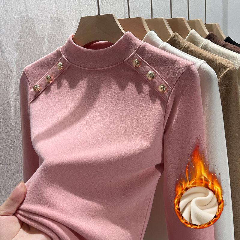Mid-collar Bottoming Shirt For Women In Autumn And Winter, New Style White Long-sleeved T-shirt, Stylish Small Shirt