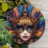 Carnival Mask Theme Round Wooden Sign, Home Wall Craft Decoration, Wooden Holiday Statue Decoration for Home, Office, Party Ideal for Mardi Gras Gifts