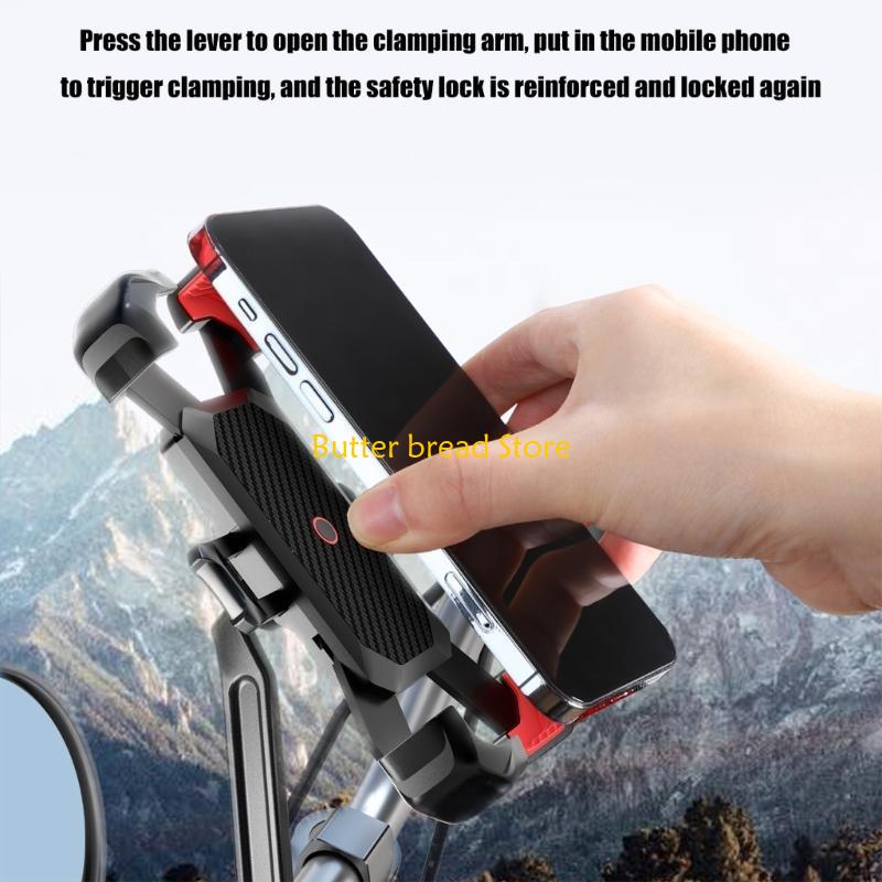 W89C Adjustable Motorcycle Phone Cradles With Secure Clamp 360 Degree Viewing, Press Locking Systems for 4.7-7inch Phones