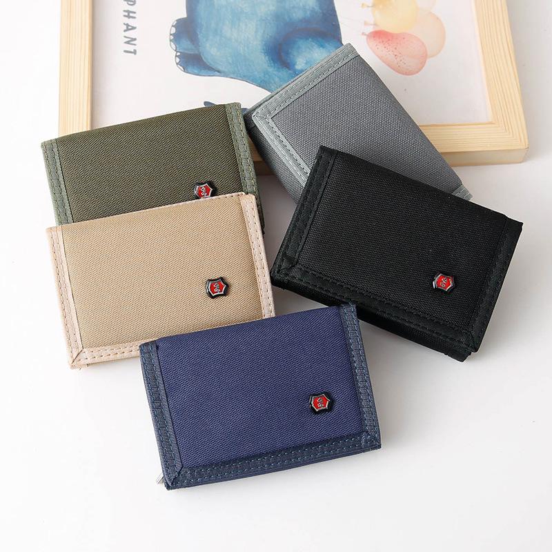Men's 2025 Solid Color Korean Style Tri-fold Canvas Wallet & Coin Purse
