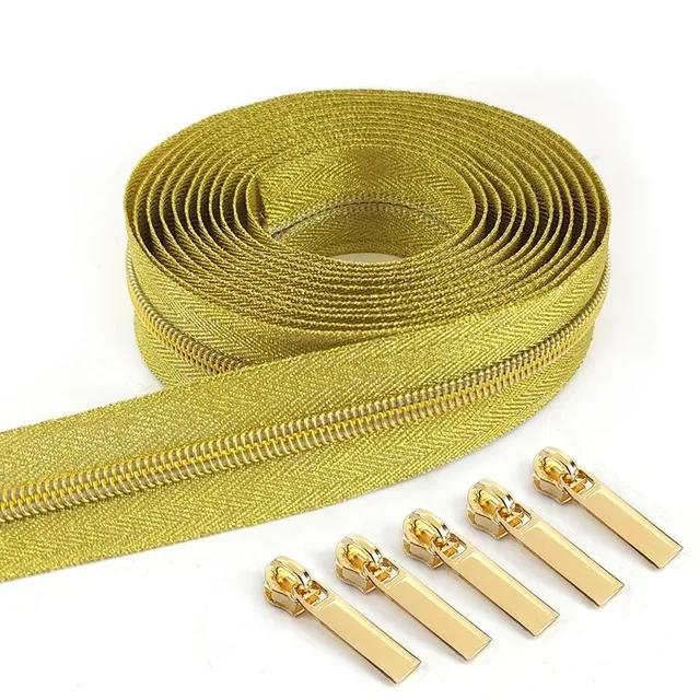 2/3/5M Meetee 3# 5# Gold Sliver Nylon Zipper with Sliders Coil Zips for Handbag Repair Kit Zippers Tape DIY Sewing Accessories