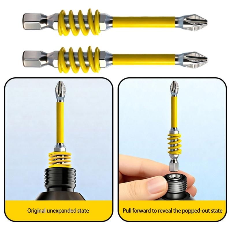 4Pcs High Hardness Alloy Steel Magnetic Spring Loaded Hexagonal Shank Screwdriver Bit For Electricians, Mechanics