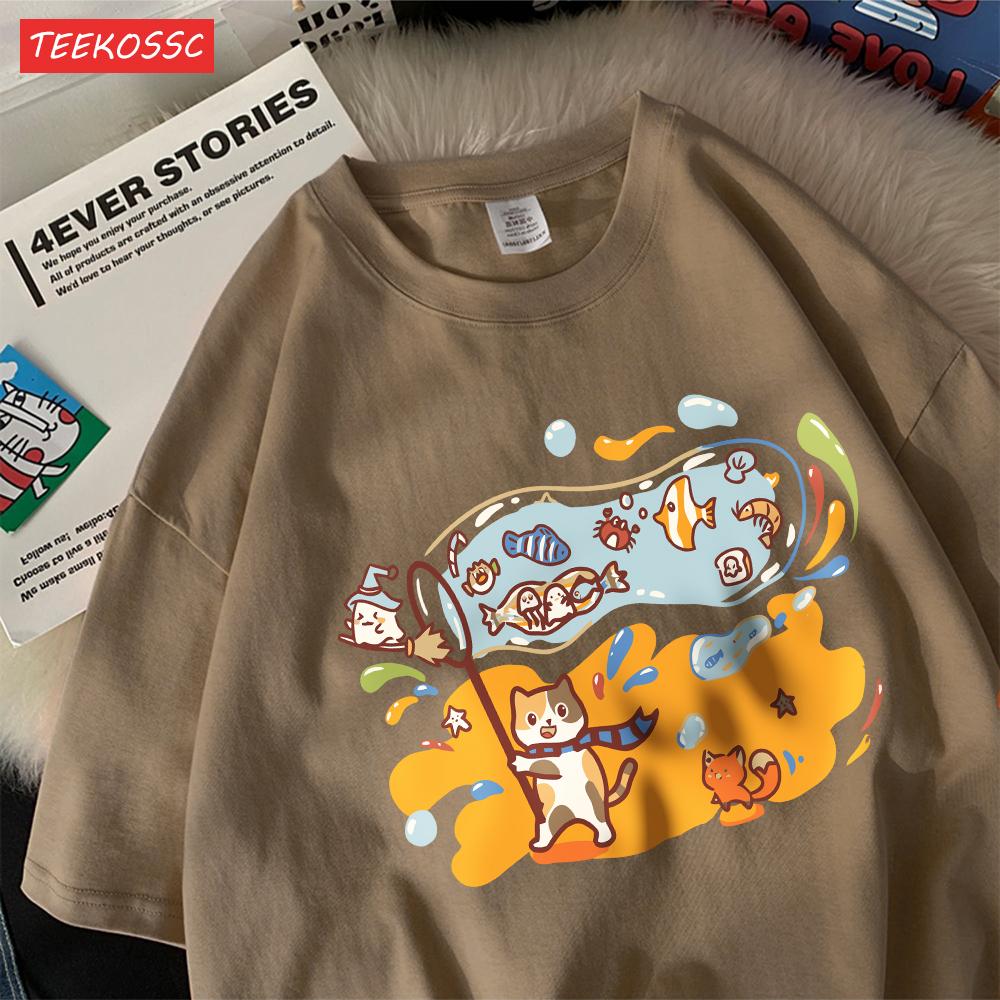 

Small Fish In The Huge Bubblecotton Women TShirts Cartoons Printed Tops ONeck Soft Oversized T Shirt Summer Casual Clothes S