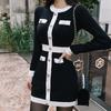 2023 Herbst/Winter Koreanischer OL Slim-Fit Colorblock Strickpulloverkleid