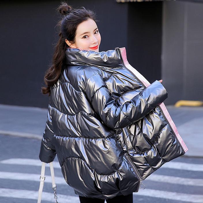 WTEMPO Short Cotton Jacket Women's Winter Korean Version Loose Down Cotton Jacket Bright Face Thickened Warm Coats