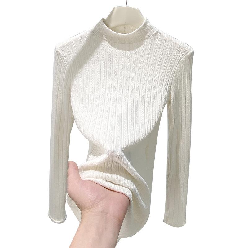 Slim Fit Thin Knit Sweater Top Basic Bottom Sweater Autumn Winter Half High Neck Women's Pullovers Clothing
