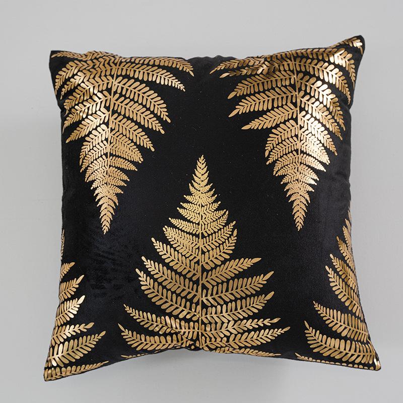 New Hot Stamping Leaf Letter Pillow Case Short Plush Black and White Sofa Bedroom Cushion Pillow