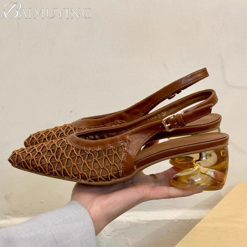 Fashion Mesh High Heels Sandals Women Shoes Hollow Square Toe Slippers 2025 Trend Summer Elegant Dress Pumps Chunky Sandalias De Mujer