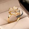 Vierblättriges Kleeblatt Rotierender Angstring Zirkonia Blume Verstellbarer Ring für Damen Anti-Stress Fidget Schmuck Geschenk