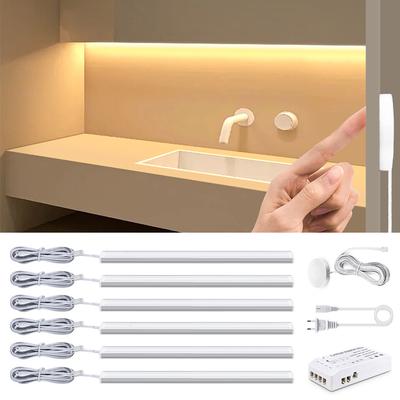 12V Touch Sensor Dimmable Aluminum LED Under Cabinet Light with Penetrable Wood Hand Scan Switch for Home Wardrobe Cupboard Deco