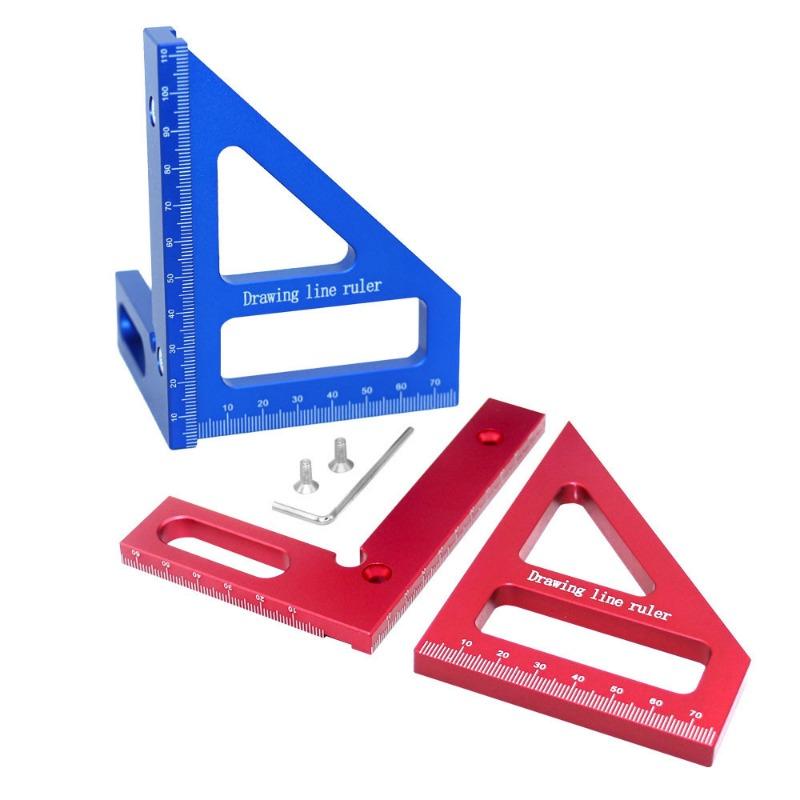 3D Multi Angle Aluminum Red Measuring Ruler 45/90 Degree Woodworking Square Protractor Drawing Line Miter Triangle Layout Tool