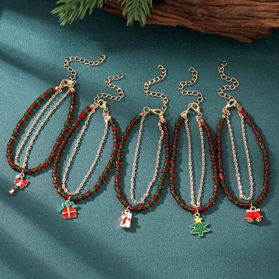 2023 Snowman Donut Pendant Bracelet Santa Claus Couple Set Elegant Bracelet Christmas Bell Bracelet Two Piece Set Simple Winter Fashion Girl Bracelet