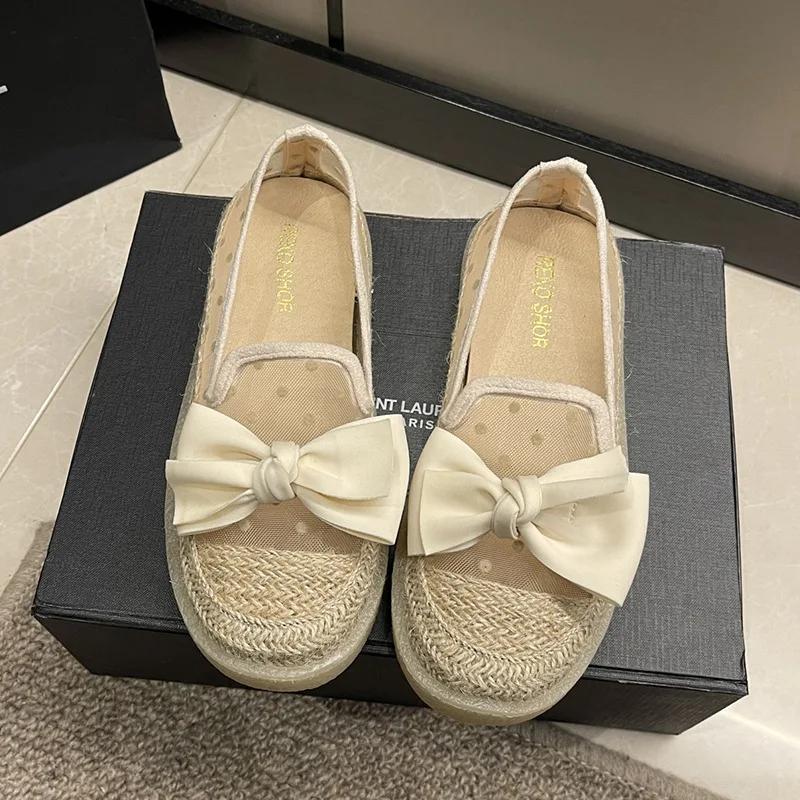 Women's Thick Sole Single Shoes Large Size 36-43 Grid Casual Women's Sneakers Mesh Breathable Polka Dot Fisherman's Shoes