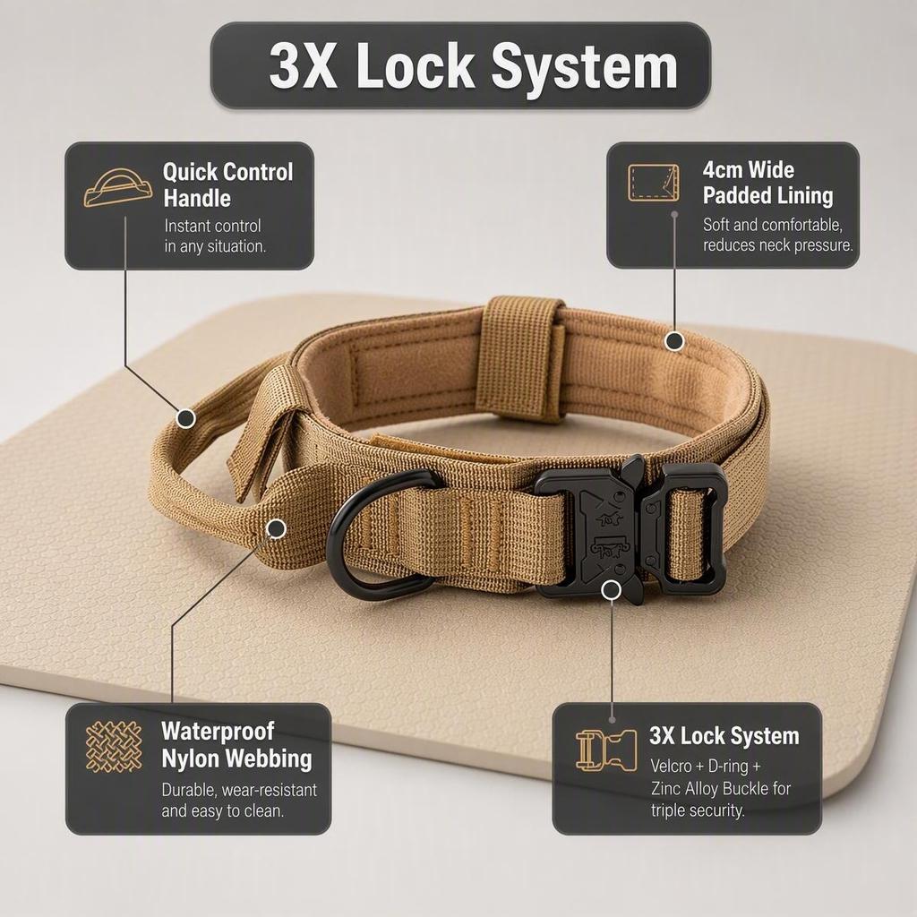 Anti-Bite Tactical Dog Collar Double Pin Metal Buckle Alloy D-Ring Padded Nylon Collar for Large Dogs Outdoor Training Hiking
