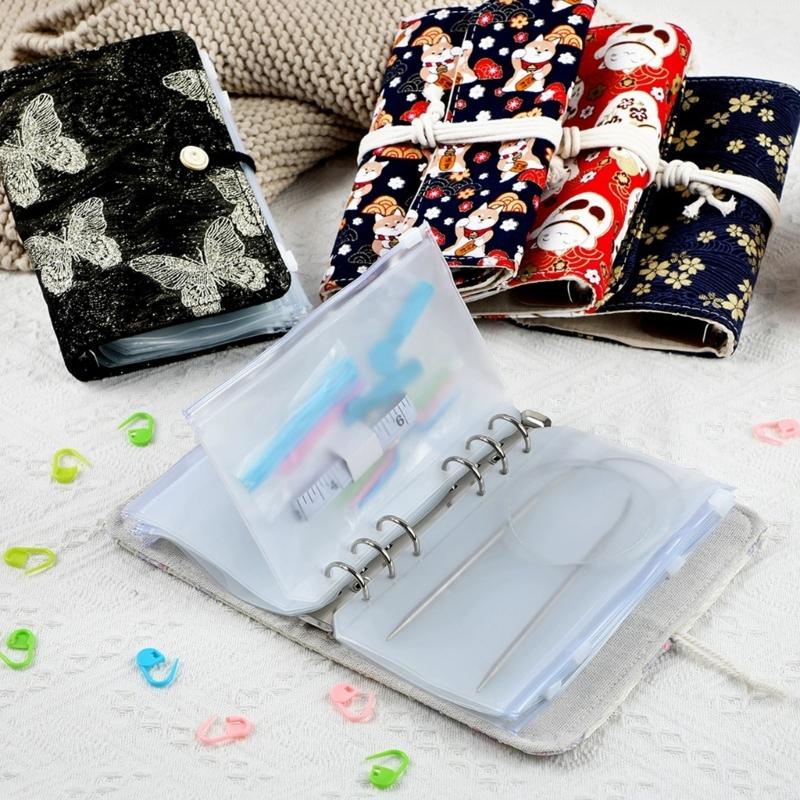 Rundstricknadel-Organizer-Tasche mit 12 Stück herausnehmbaren PVC-Reißverschluss-Bindetaschen, tragbares Stricknadel-Etui zum Nähen