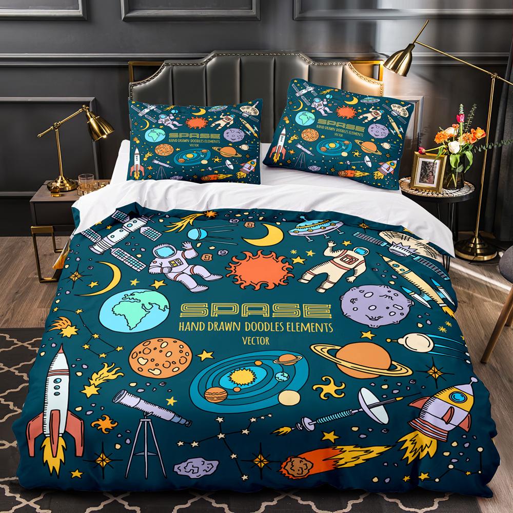 Sports Graffiti King Queen Duvet Cover Cartoon Bicycle Badminton Racket Bedding Set for Kids Black 2/3pcs Polyester Quilt Cover