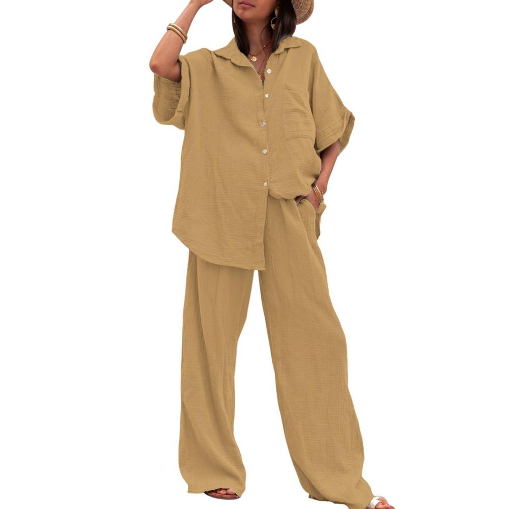 QICED Women's Fashion Casual Short Sleeve POLO Neck Pants Suits