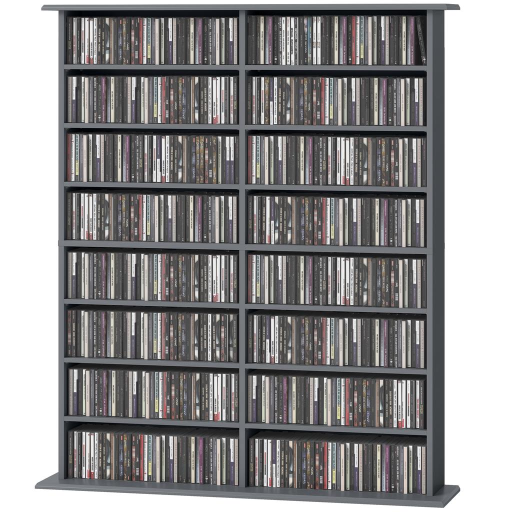 CD/DVD Storage Unit, 16 Compartments, 12 Shelves, 720 CDs, Grey