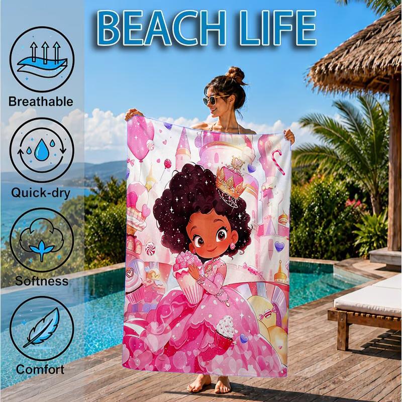 Black Princess Magic Celebration Beach Towel, Microfiber Beach Towel, Perfect For Pool, Beach, Travel, Home Decor Beach Party Fan gifts