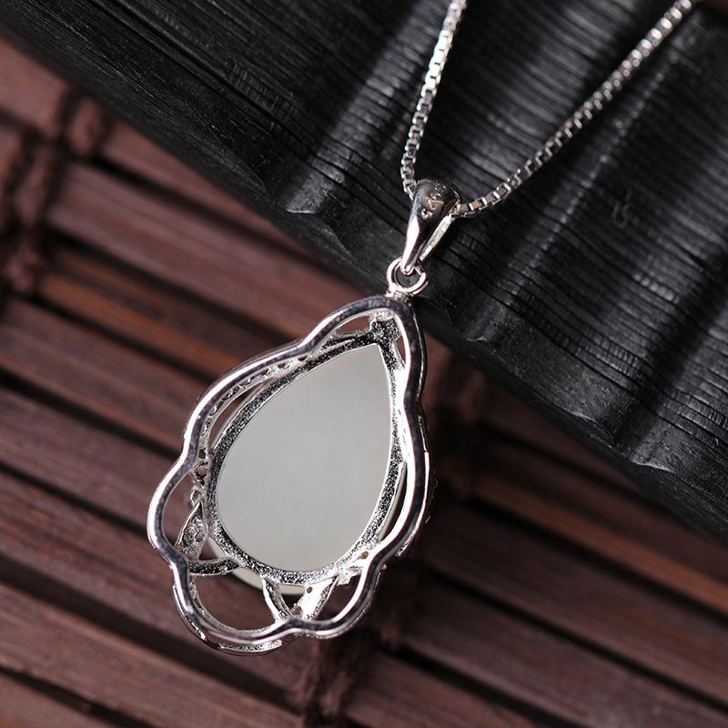 Tancise 925 Sterling Silber Klassische Damen Jade Halskette Anhänger Zirkon Mode Geschenk