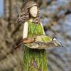 Fairy Garden Statue with Bird Feeder Lawn Resin Ornaments Garden Art Sculptures for Outdoor