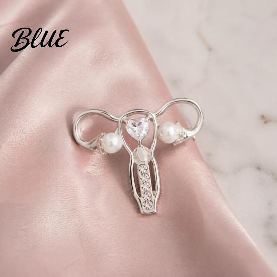 Uterus Shaped Pin Brooch with Rhinestone Faux Pearl Human Organ Lapel Pin Coats Decorative Hollow Jewelry for Sweaters Scarves Pearl