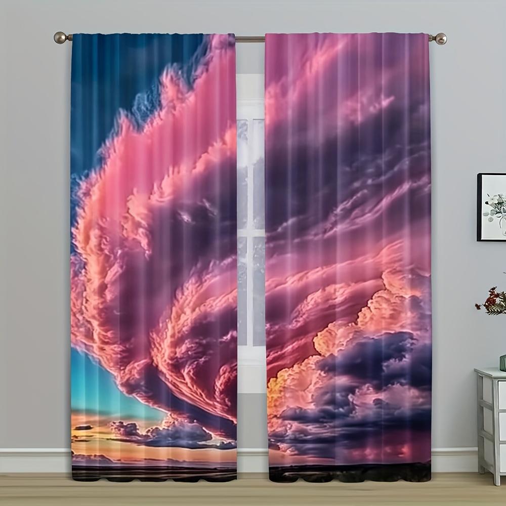 

2pcs Colorful Cloud Landscape Curtains - 100% Polyester Semi-Translucent Rod Pocket Drapes Machine Washable 3 Sizes (29.53x65. 100*130 Rod Pocket 1pcs