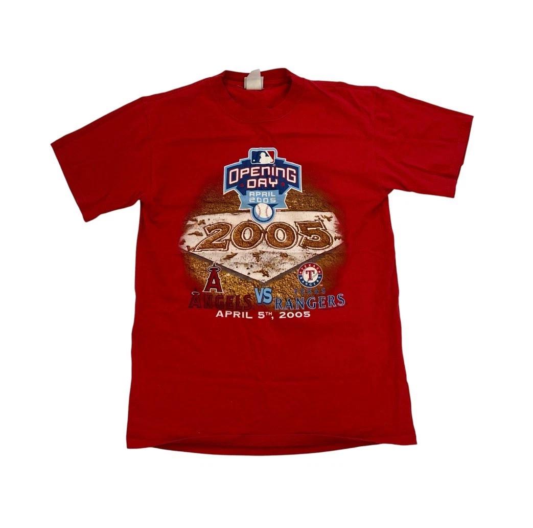 Vintage 2005 Los Angeles Angels Vs Texas Rangers Opening Day Men’s Shirt Medium 4XL