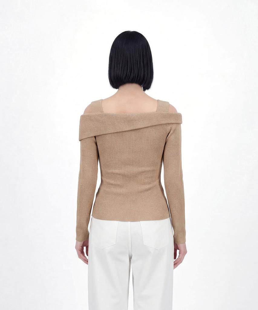 Myuleus Off-Shoulder Strap Knit [Beige]