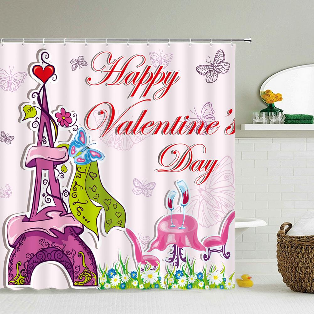 Home Decor Pink Couple Shower Curtain Shower Curtain Waterproof Fabric Modern Love Romantic Shower Curtain Bathroom Decor