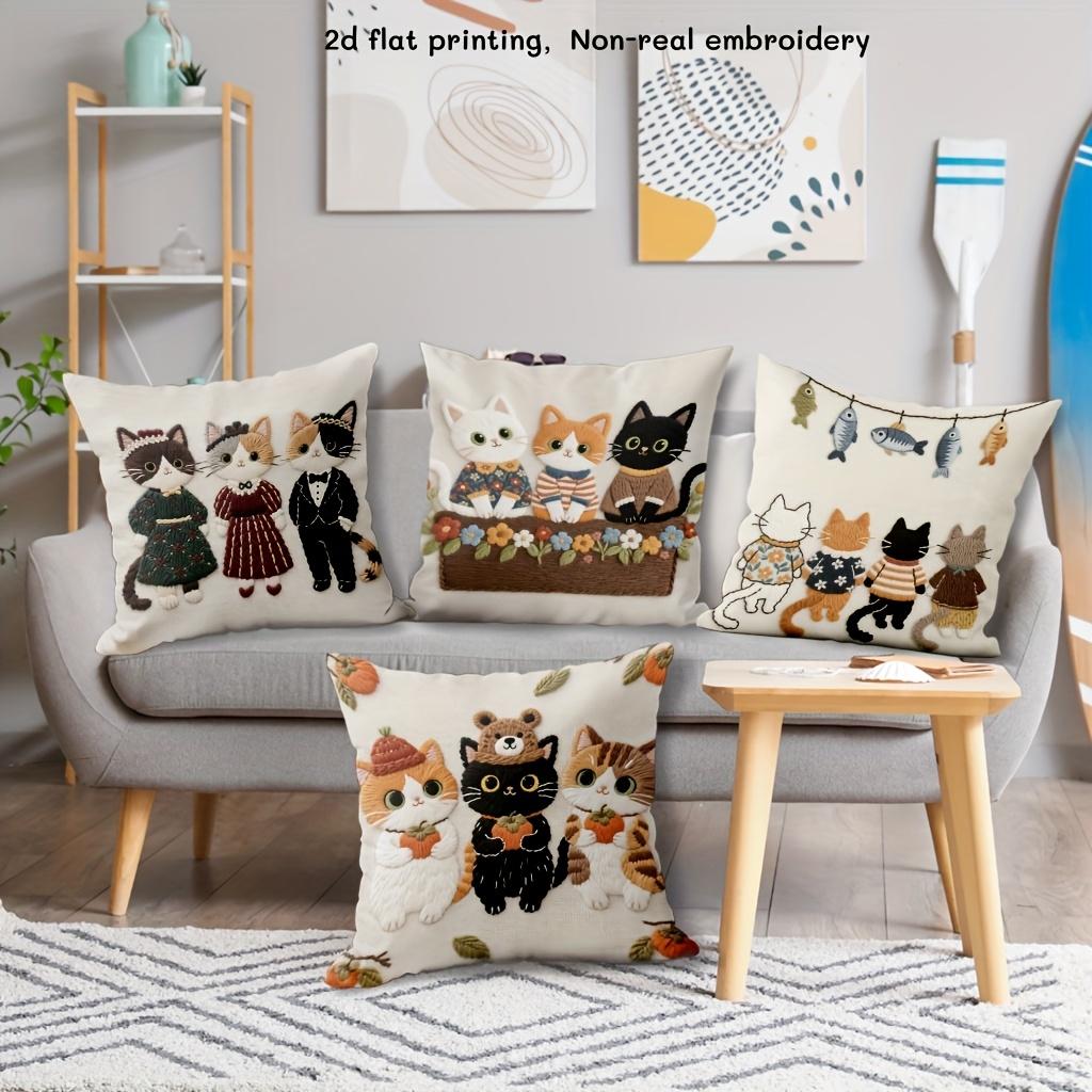1/4pcs Autumn Farmhouse Cat Throw Pillow Covers, Cute Kitten Decorative Pillow Cases for Sofa Couch Bed Cushion Cover