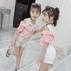 2025 Summer Girls' Two-Piece Suit: Off-Shoulder Tops & Shorts for Kids