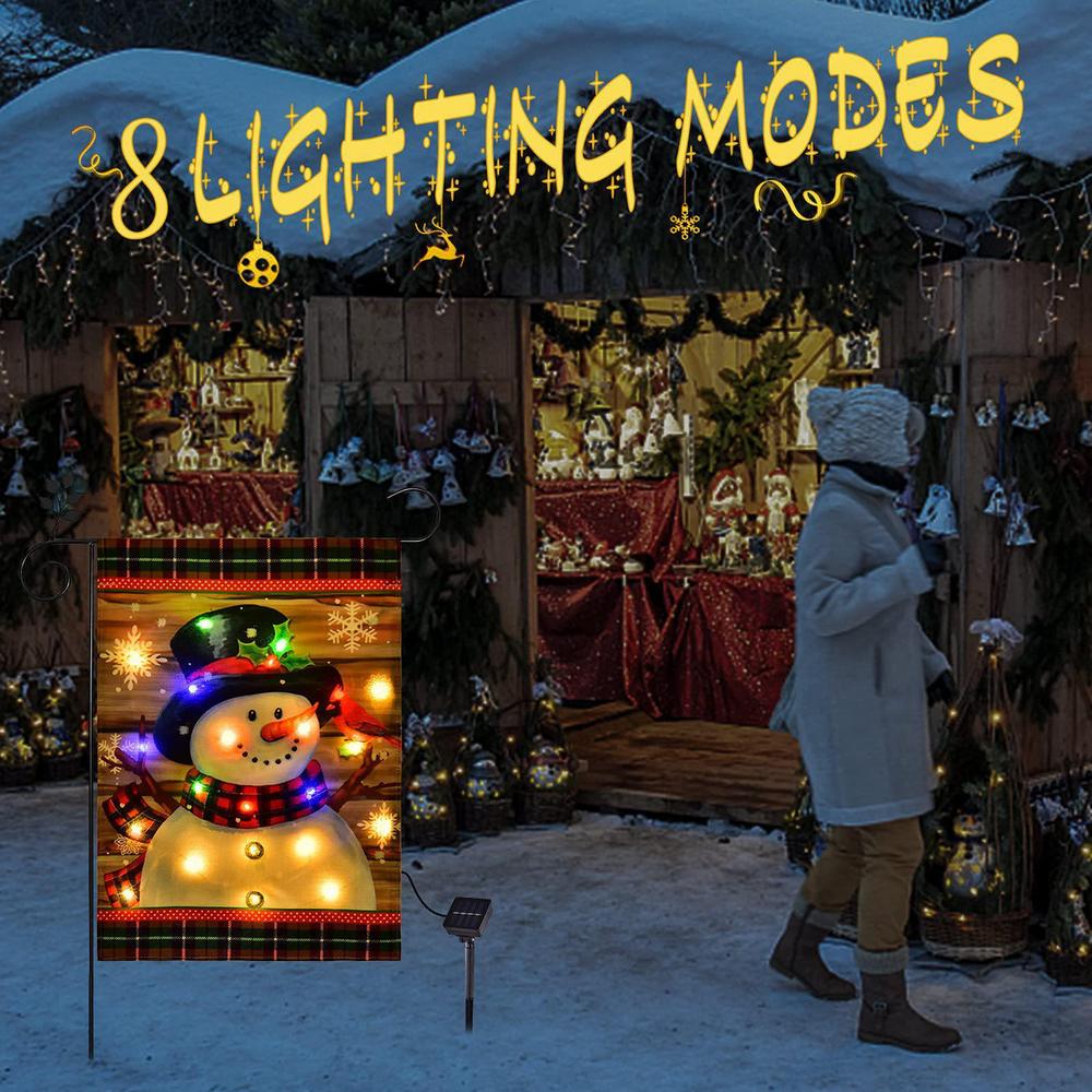 12x18" Double Sided Solar Led Snowman Garden Flag For Outdoor Farmhouse Garden Lawn Christmas Decoration Lighted Yard Flags 2025