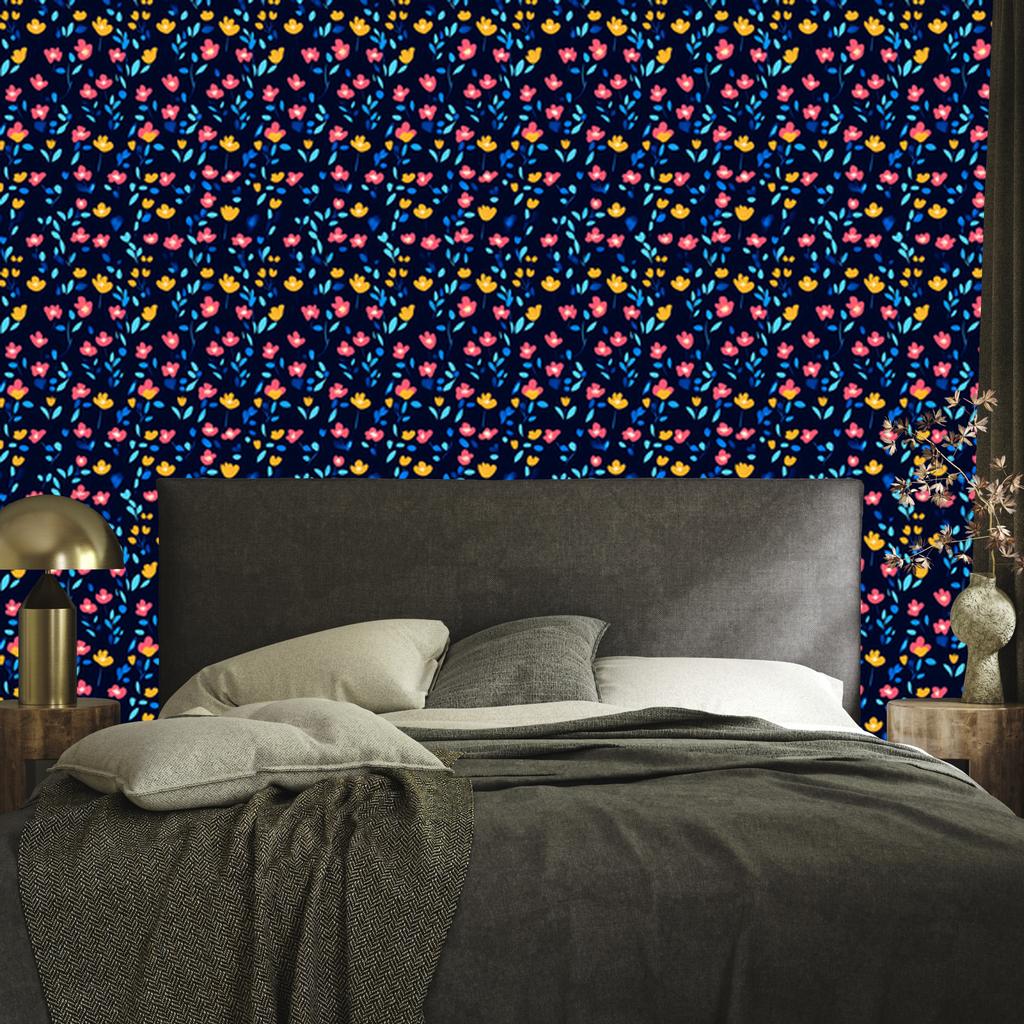 Navy Blue and Blue Flowers Wallpaper for Living Room and Bedroom 50x1000