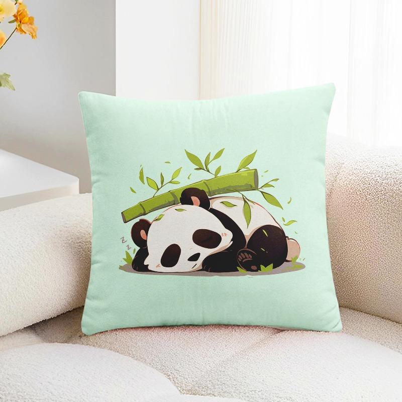 Bamboo Panda Print Decorative Pillowcase Bedroom Living Room Square Cushion Pillowcase