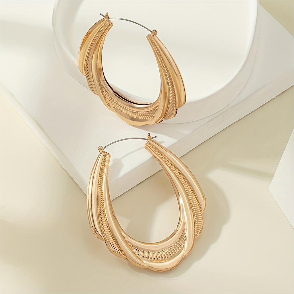 1 Pair Tribal Simple Geometric Oval Large Hoop Earrings, Temperament Versatile Statement Jewelry for Daily Wear Parties,  Valentine'S Day Gift