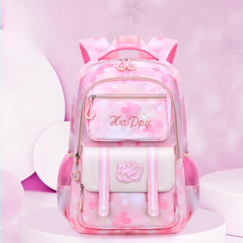 

Детский школьный рюкзак для девочки, рюкзак для ученика начальной школы, большой вместимости, с уменьшенной нагрузкой, водоотталкивающий, легкий и милый розовый