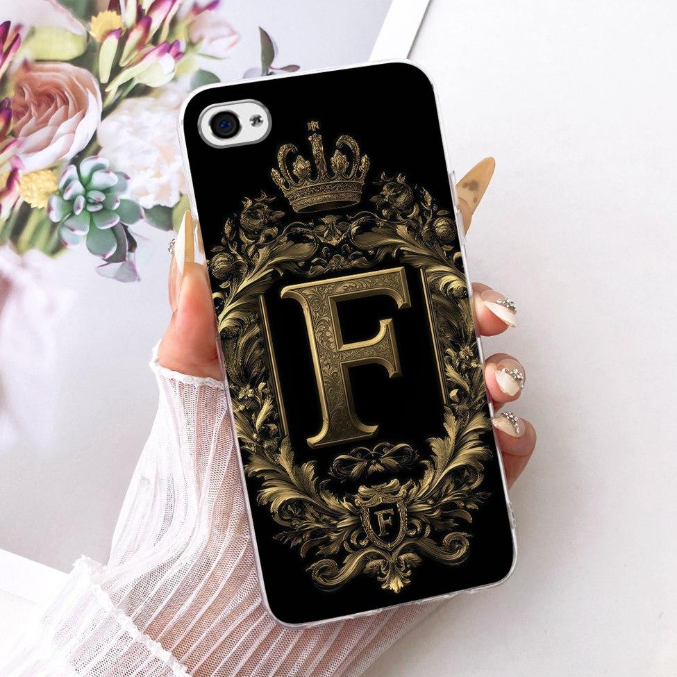 For iPhone 4 Case Transparent Luxury Crown A-Z Letters 2D Flat Pattern Soft Phone Case For iPhone A1349 A1332