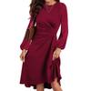Women's Fashion Round Neck Pullover Long Sleeve Slim Split Irregular Dresses