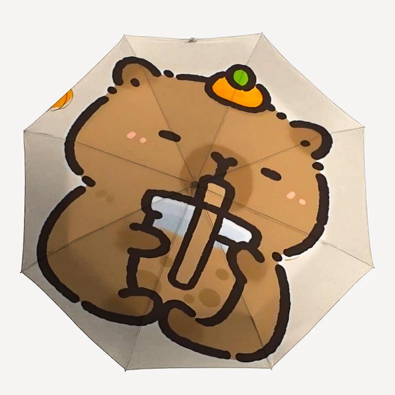 1pc Cute Capybara Illustration Automatic Open/Close Umbrella - Portable Collapsible Umbrella with 8-Rib Stability, Fashion Lovers Yy251017151
