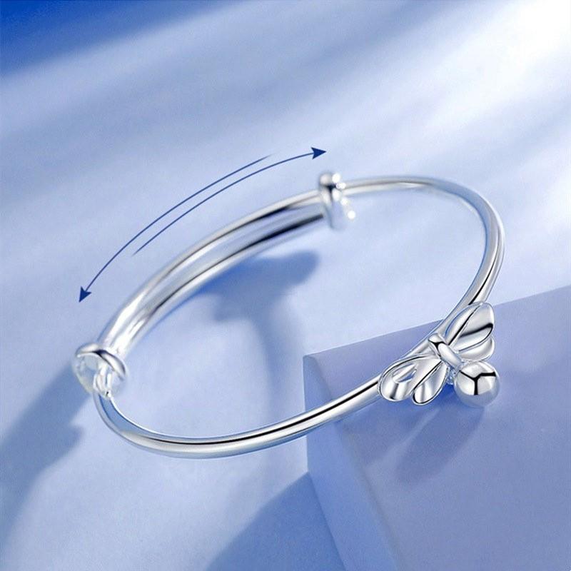 Adjustable Size 925 Sterling Silver Bangle Cuff Bracelet Bow Round Bead Charms Jewelry For Women Wedding Lovely