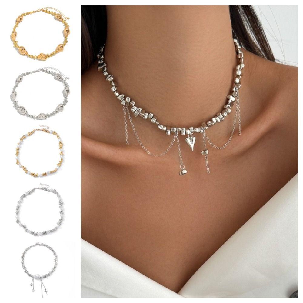 Boho Bead Necklace Geometric Clavicle Chain Vintage Love Heart Choker  Ladies