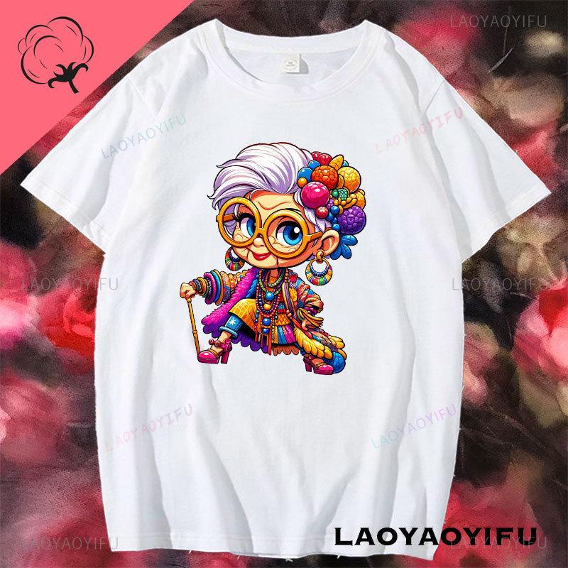 Iris Apfel Women Summer Printed Cartoon Art Tshirt Loose Casual Harajuku Streetwear Short Sleeve Cotton Female Tshirt Tops