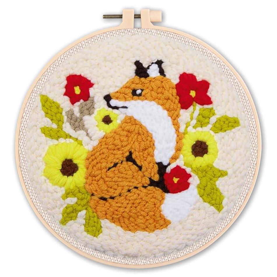 

DIY Punch Needle Kits Cute Animal Easy for Beginners Punch Needle Embroidery Set with Hoop Rug hooking for Festival Gift 20*20cm