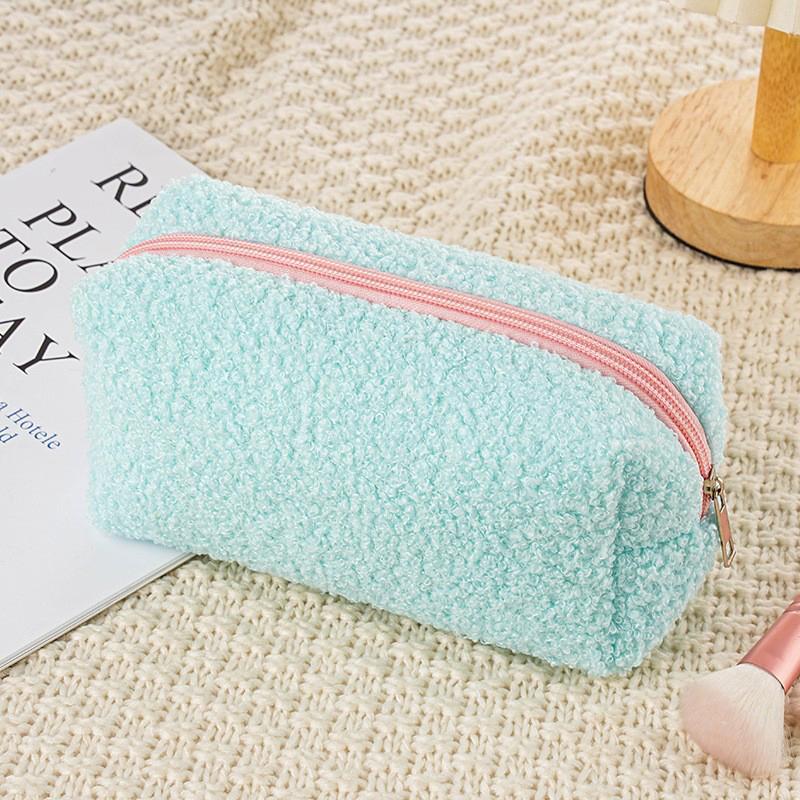 2026 Cute Zipper Plush Large Solid Color Cosmetic Bag Makeup Bag For Women Travel Make Up Toiletry Bag Washing Pouch Pen Pouch