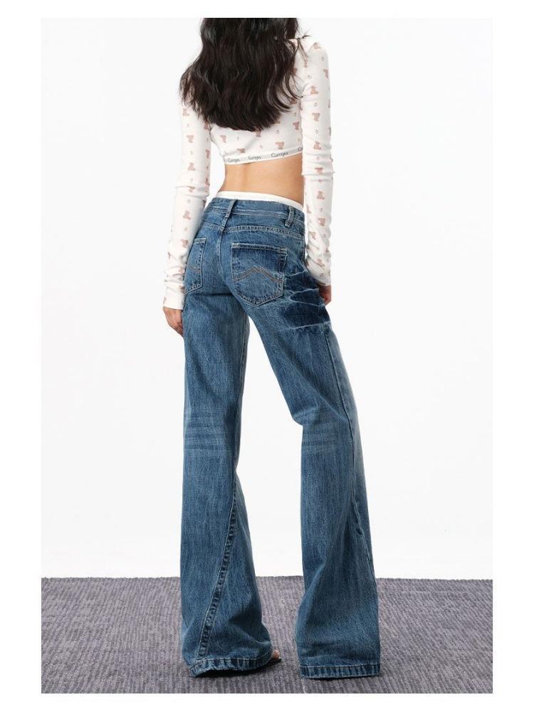 Fashionable Comfortable Vintage Wide Leg Jeans Female Autumn Skinny Low Waist Loose Straight Peplum Trousers Jeans for Women Long Denim Pants