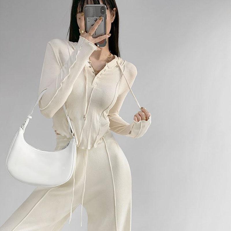 Slim Hoodie Grey Short Top High Waist Navel Exposed American Hottie Pure Desire Pressed Pleated Long Sleeve Thin T-shirt