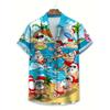Autumn and Winter Men's Short Sleeved Shirt New Year's Christmas Pattern Digital Printed Shirt Top Men's Casual Shirt